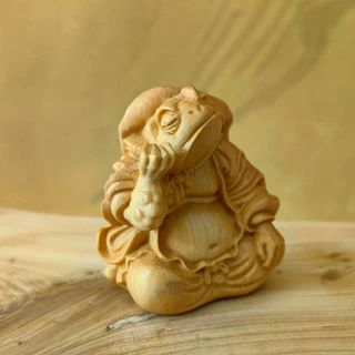 崖柏木雕蛙仙人神算子收藏送礼动物青蛙蛤蟆大仙工艺品车载小摆件