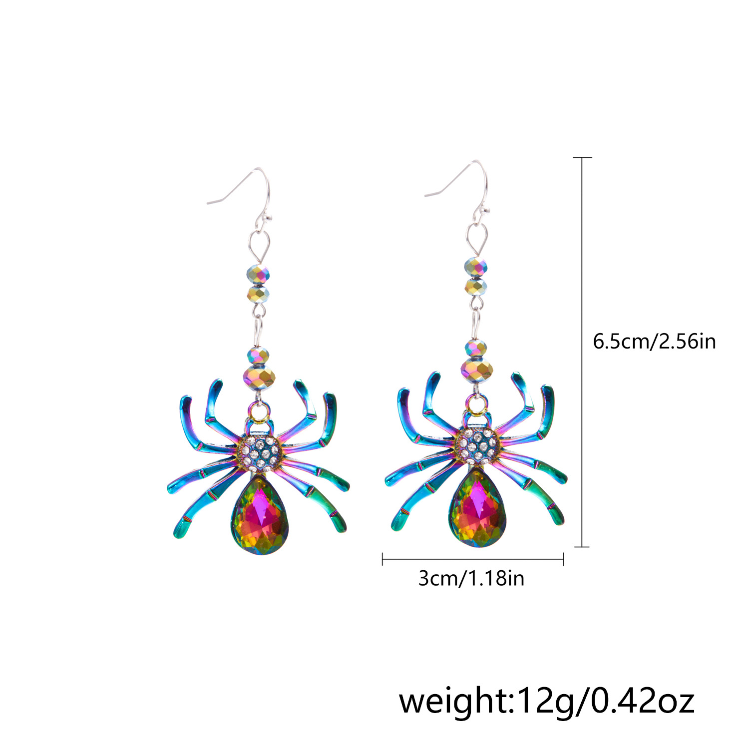 Subtle exaggerated Halloween diamond studded spide, punk style, versatile, colorful and quirky tassel earrings_voghion.com