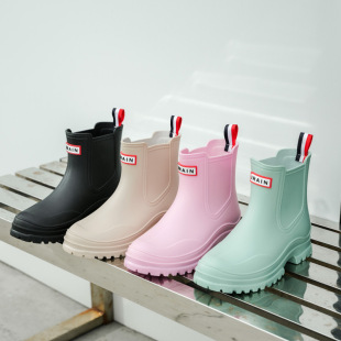 Korean Style Japanese Style Fashion Rain Boots Women's Solid Color Simple Short Rain Boots Waterproof Non-Slip Outer Wear Kitchen Water Shoes
