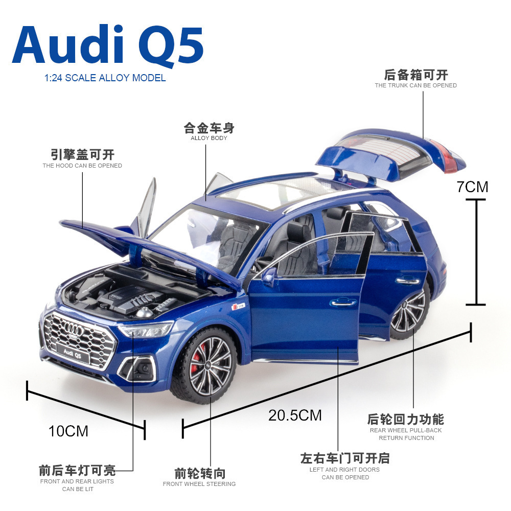 Modelo de coche de aleación XinAo 1:24 Audi Q5 vehículo todoterreno 6 puertas con sonido y luz Tire hacia atrás modelo de coche de juguete colección de decoración