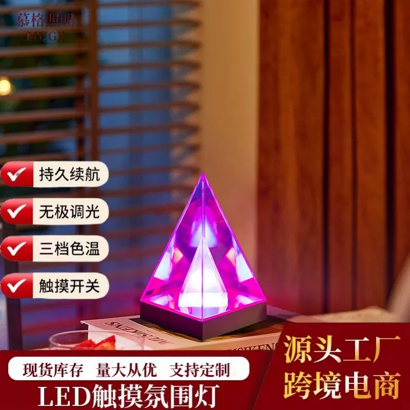 炫彩金字塔魔方台灯露营灯卧室三角装饰创意电竞房桌面氛围小夜灯