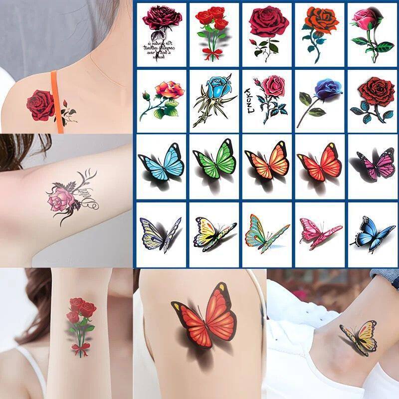 New 3D rose pattern tattoo stickers for women, waterproof, long-lasting, washable, suitable for students, sexy collarbone and chest scar cover-up stickers