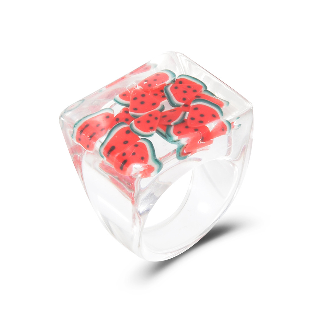 Fashion Fruit Transparent Resin Square Ring Wholesale display picture 7