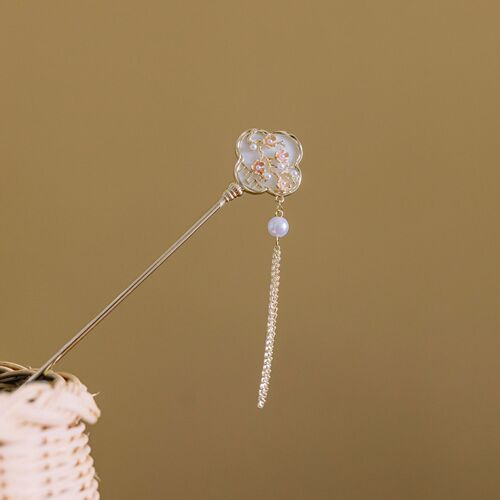 【GIRL IN THE ROSE SERIES】Fashionable and Elegant Modern Fan-Shaped Acrylic Alloy Hairpin with Tassels, Everyday Versatile