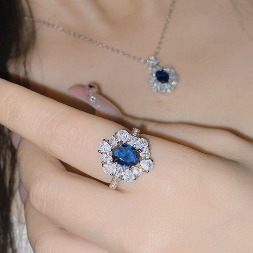 Versa jewelry fashion set gold-plated imitation tanzanite sapphire pendant 10*12 earrings live ring set of four