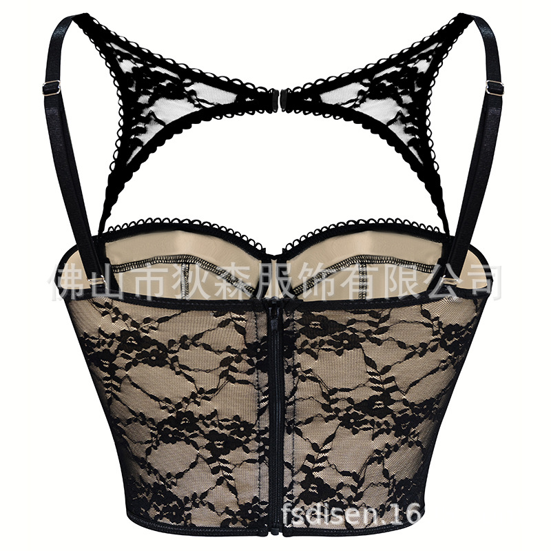 Eslinga de encaje transparente francés de estilo puro, chaleco trasero hermoso con almohadilla para el pecho, comercio exterior