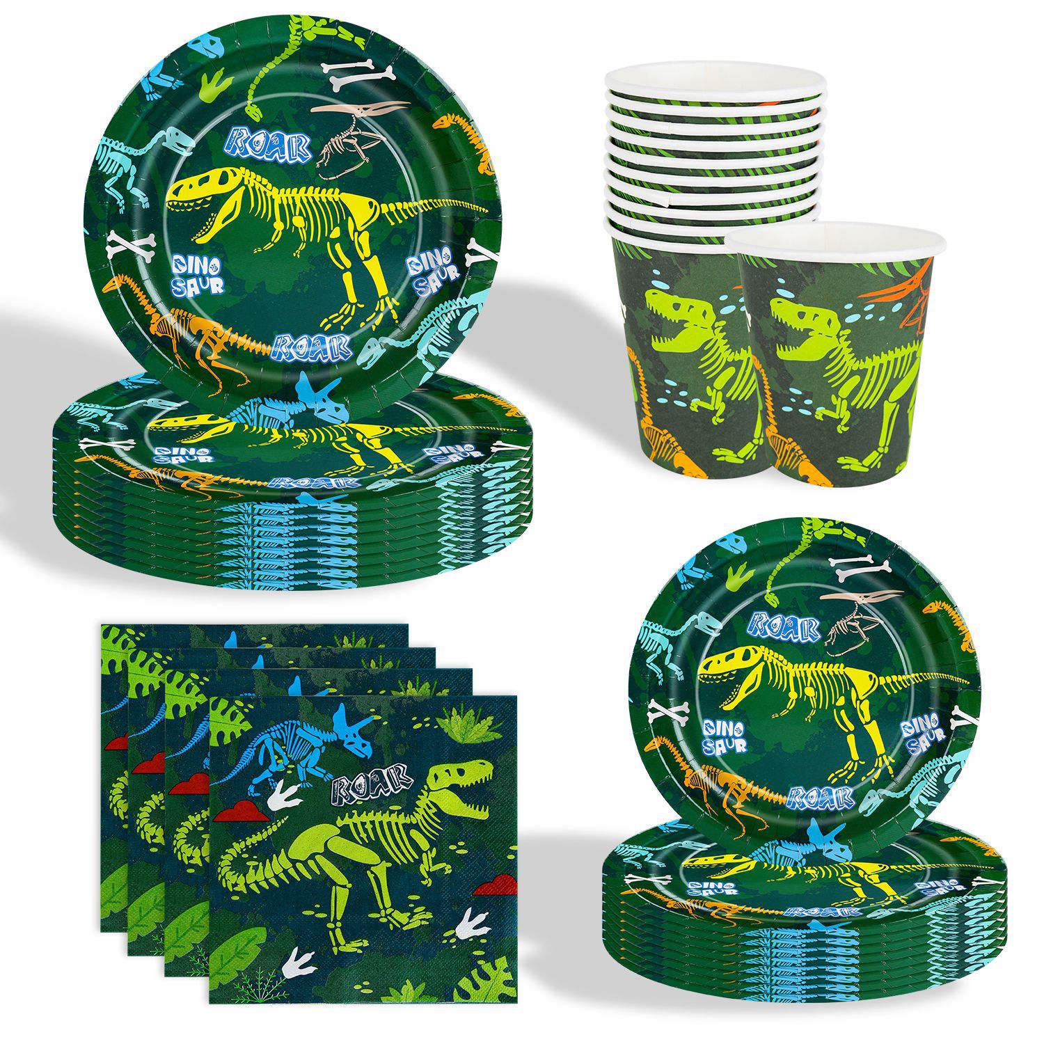 Amazon Dinosaur Fossil Theme Party Paper Plate Paper Cup Tissue Pull Flag Hanging Party Scene Decoration Supplies