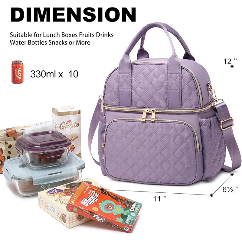 Nueva bolsa de almuerzo doble compartimiento caja de almuerzo aislante a prueba de fugas bolsa refrigerada portátil con correa de hombro ajustable
