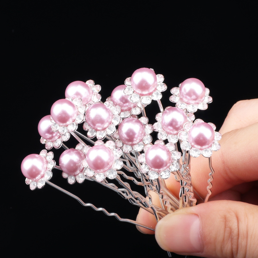 Épingle à cheveux de mariage en u avec strass perles et fleurs_voghion.com