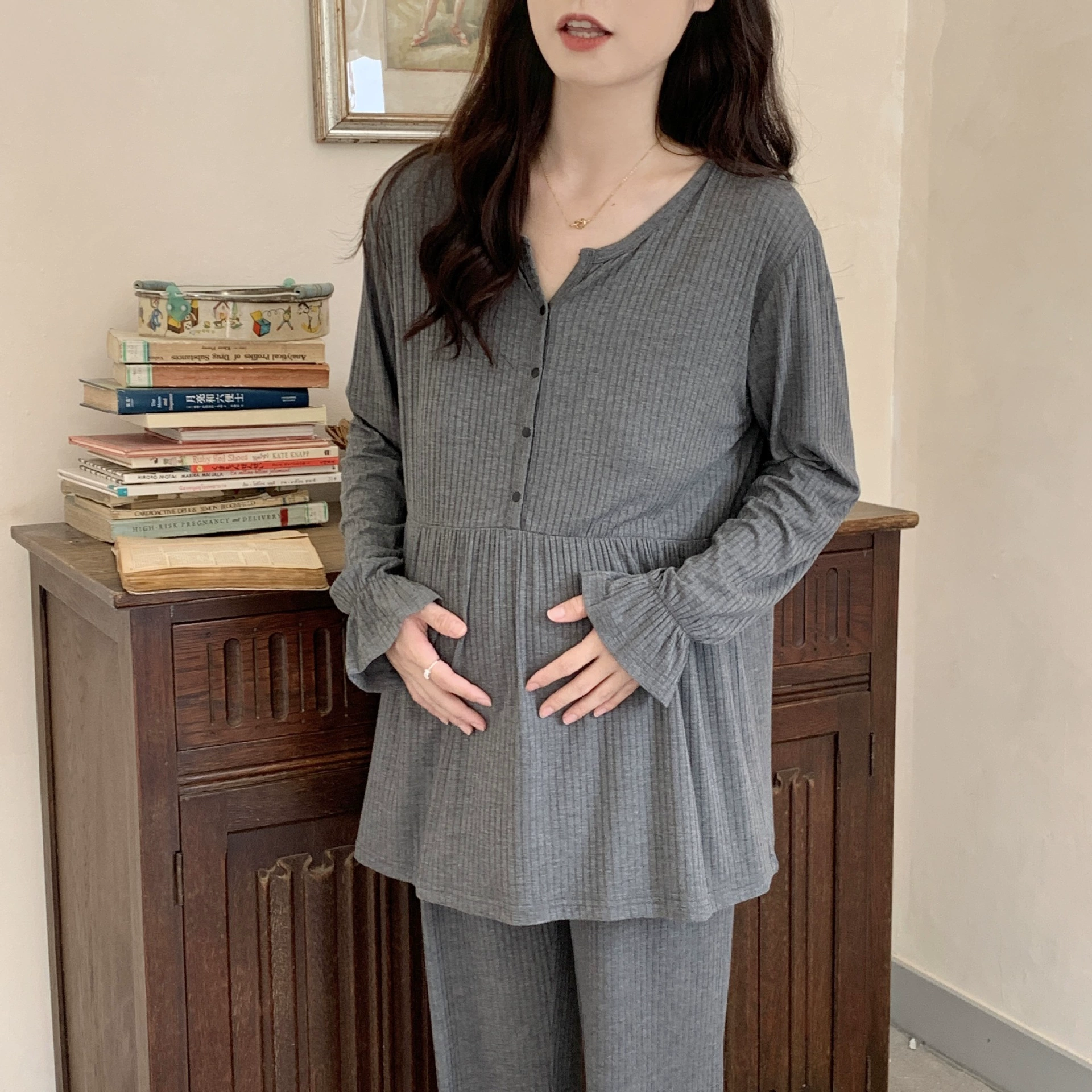 Pijama de maternidad en modal con manga larga