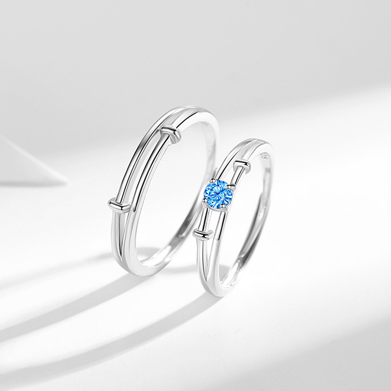 INS sentido del diseño Anillo de pareja de plata esterlina 925 estrellas de doble capa se acompañan y aprecian el anillo con el Diamante Azul Regalo del día de San Valentín
