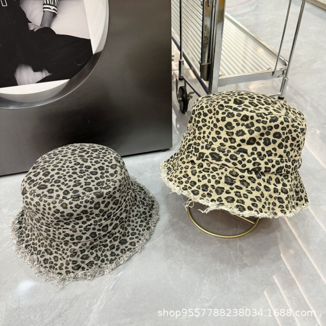 Japanese retro leopard print fisherman hat women's raw edge summer…