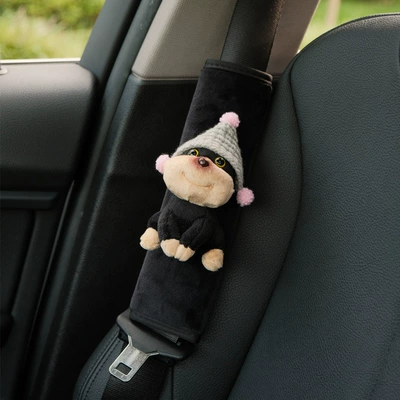 Bee Puppy Car Seat Belt Sürətlər qutusu və əl tormozu başlıqları - 2-bee-dog-grandma-gray-hat-black-shoulder-cover