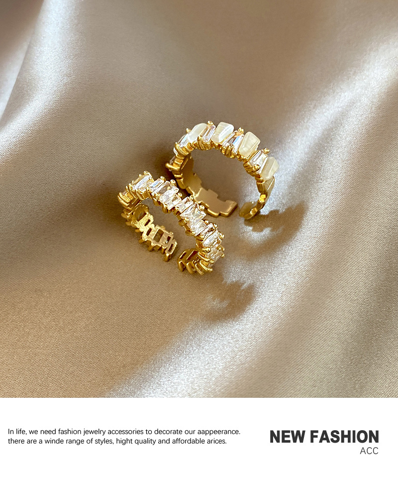 Fashion Round Copper Plating Inlay Zircon Open Ring 2 Pieces