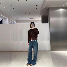 复古法式 EP美拉德麂皮绒领90白鹅绒棕色夹克短款外套羽绒服外套