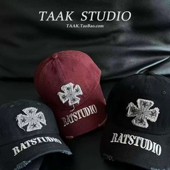 TAAK』潮牌十字架棒球帽子女夏季破洞街头字母刺绣显脸小鸭舌帽棉