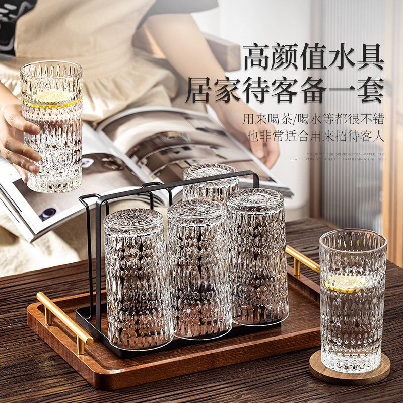 Taza de agua de vidrio en relieve con un conjunto de alta calidad de té para beber jugo de cerveza tazas de café
