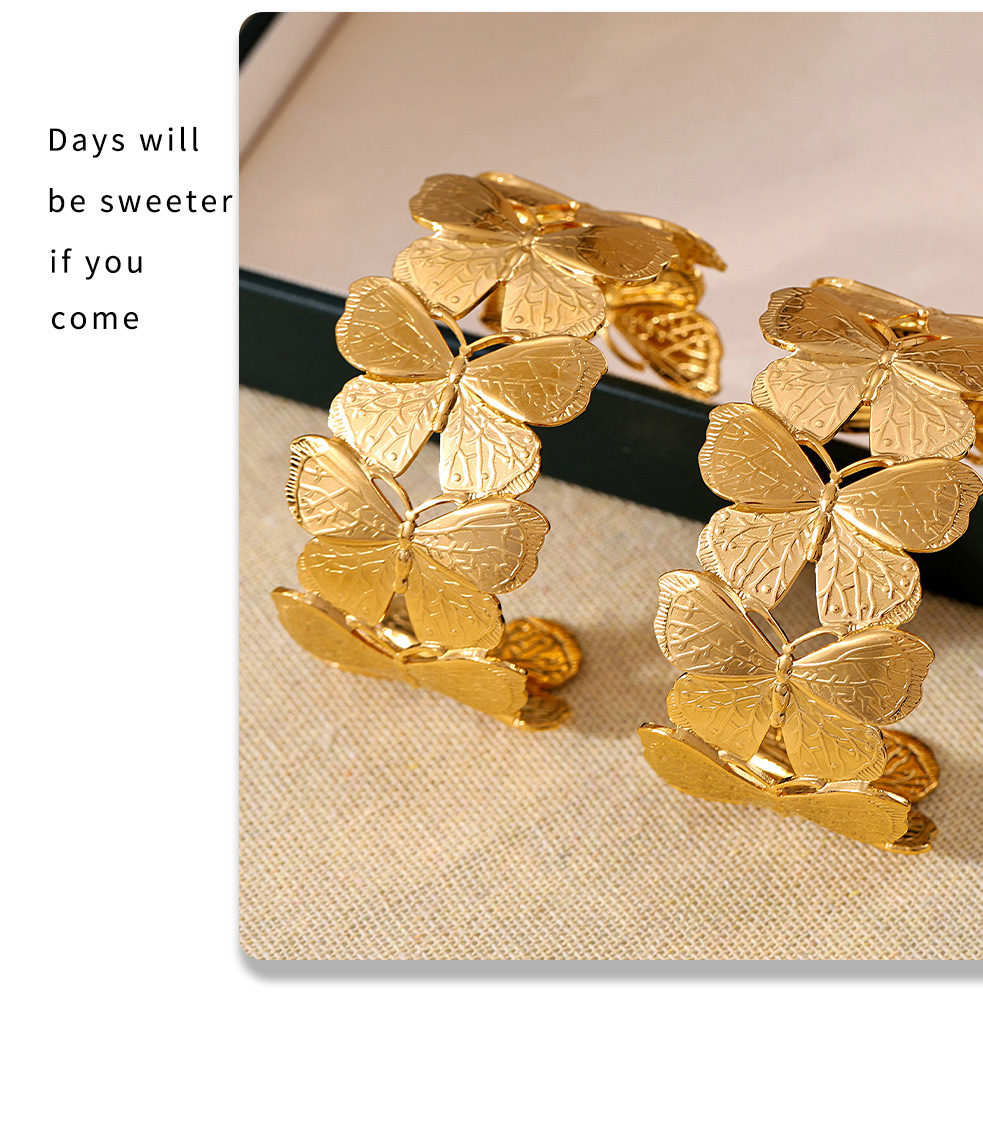 Square Sugar Stainless Steel Heavy Industry Exaggerated Butterfly Wide Edition Open Bracelet With High Grade Sensation Thread Handheld Ring_voghion.com
