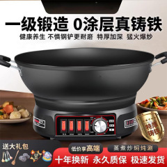 电炒锅铸铁无涂层不粘锅家用多功能炒菜蒸煮一体式电热蒸锅电火锅