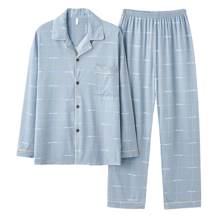 Pijamas de hombre primavera y otoño 100% algodón pantalones de manga larga delgada juventud más tamaño traje de verano homewear