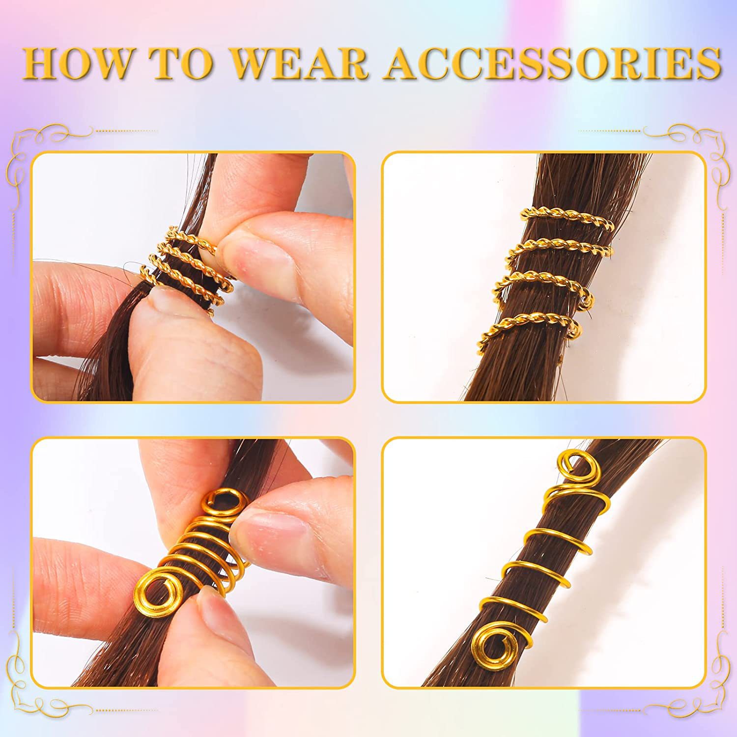 259 piezas de Amazon DIY damas trenzas para el cabello largo envase colgante de cuentas de aluminio anillo trenzado dorado puño