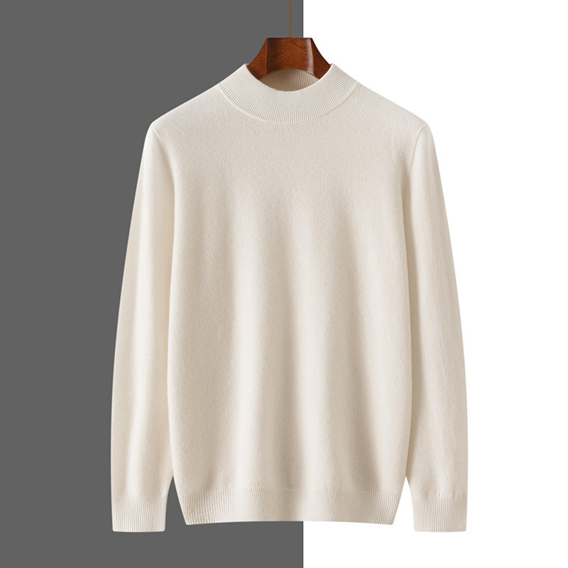 Cross-border men's half-turtleneck cashmere sweater, autumn/winter collection, solid color, loose fit, warm, knitted base layer, casual and versatile sweater