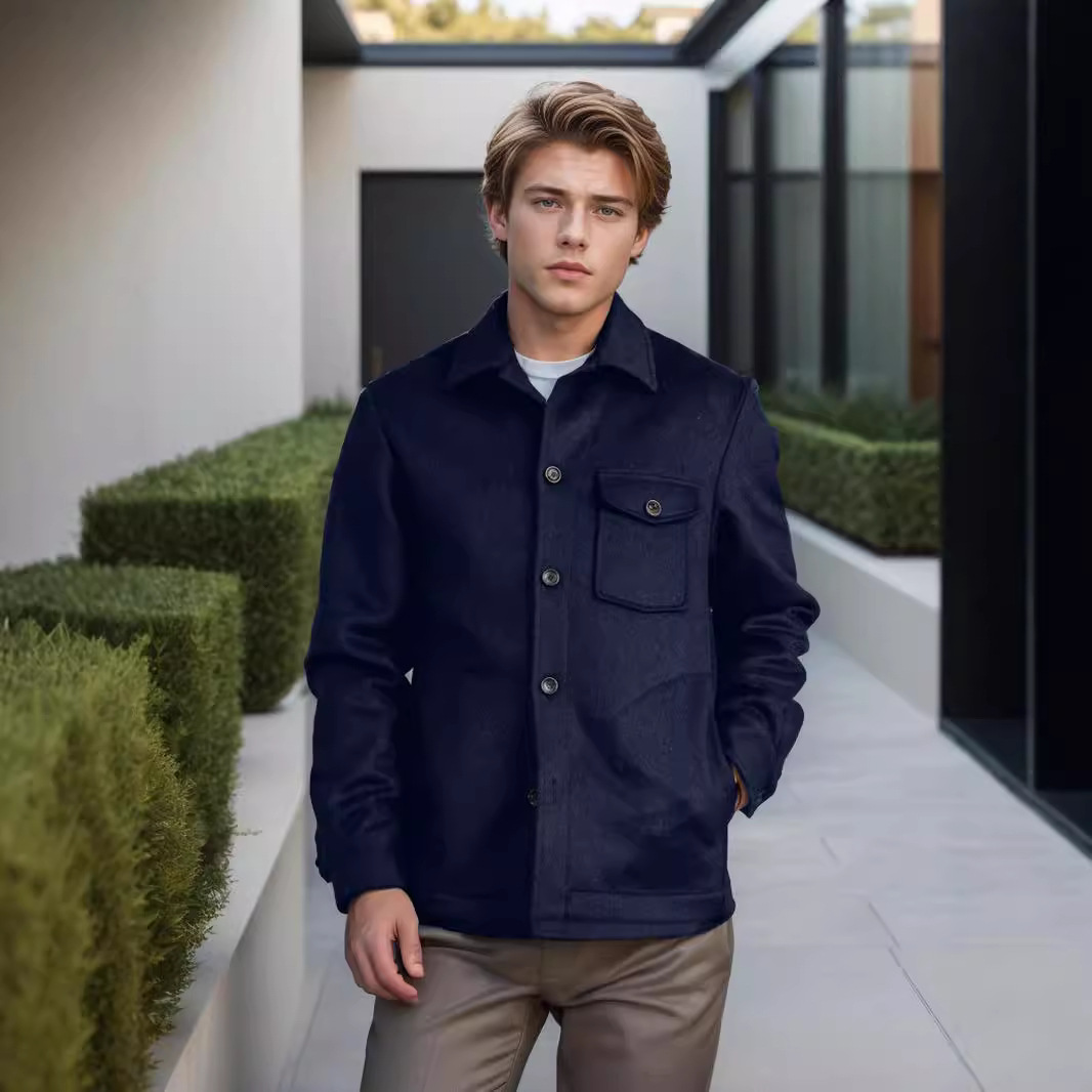 Autumn and winter new men's multi pocket woolen single breasted solid color coat, suit mid to long style_voghion.com