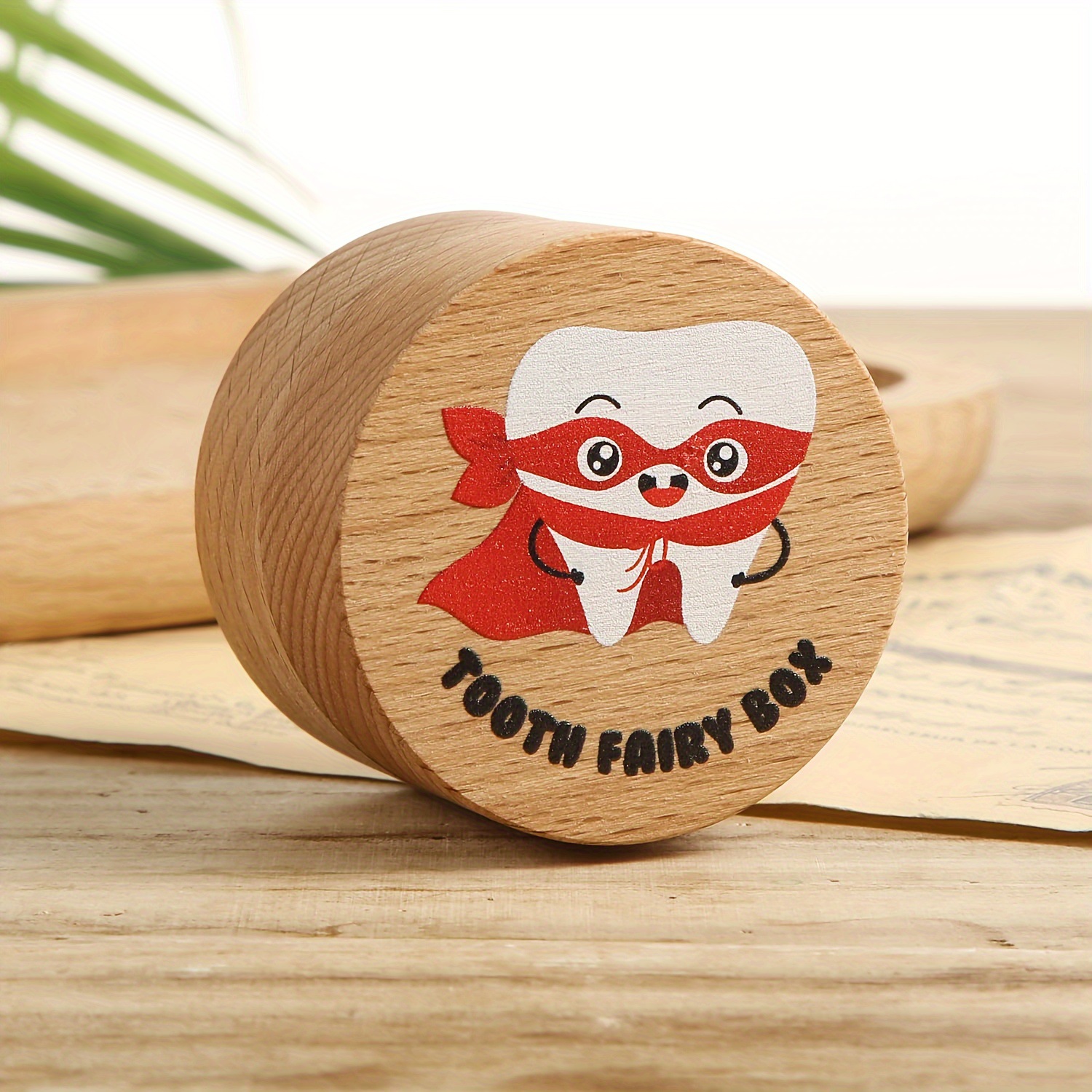 Patrón de impresión de madera creativo con tapa caja de madera de almacenamiento de cambio de dientes para niños caja conmemorativa de cambio de dientes de bebé masculino y femenino