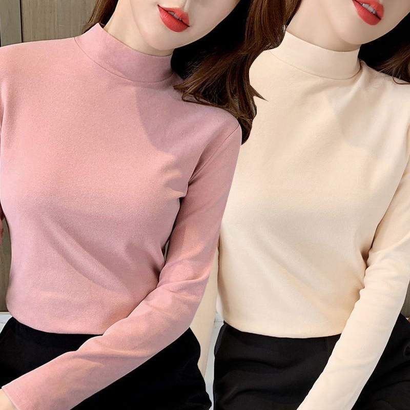 Half-high Collar Casual Base Shirt Women's Long-sleeved T-shirt Spring and Autumn New Warm Top Fashionable Large Size Women's Clothing Half-high Collar Casual Base Shirt Women's Long-sleeved T-shirt Spring and Autumn New Warm Top Fashionable Large Size Women's Clothing