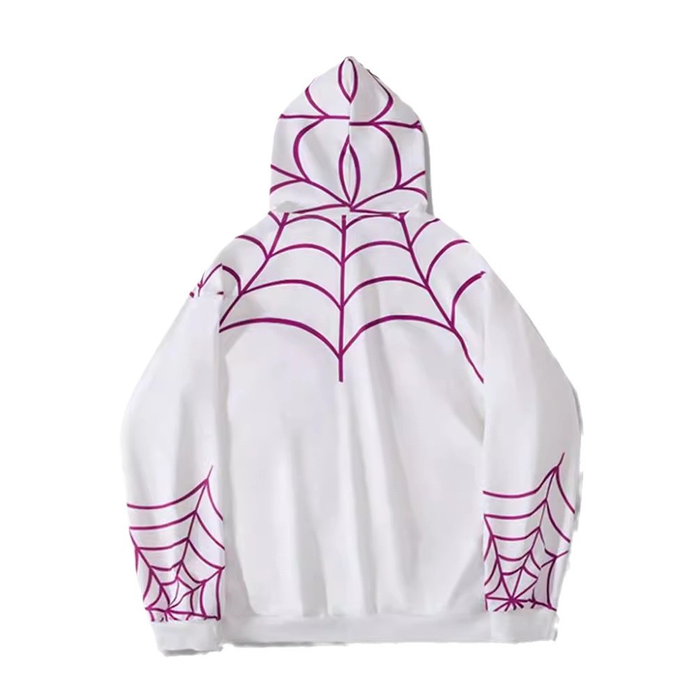 Pull à capuche et fermeture éclair pour homme, haut ample à imprimé araignée_voghion.com
