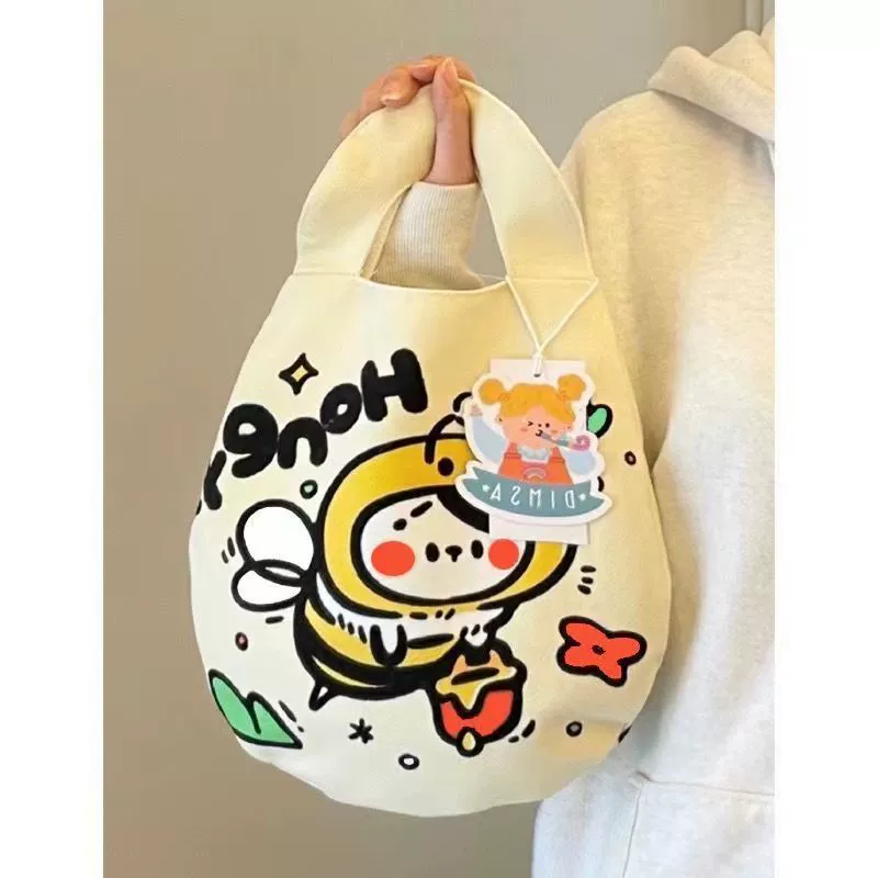Ins Feng Little Bee Mom Handheld Egg D Cute Girl Snack Bag Большая вместительная студенческая холщовая сумка в корейском стиле DY