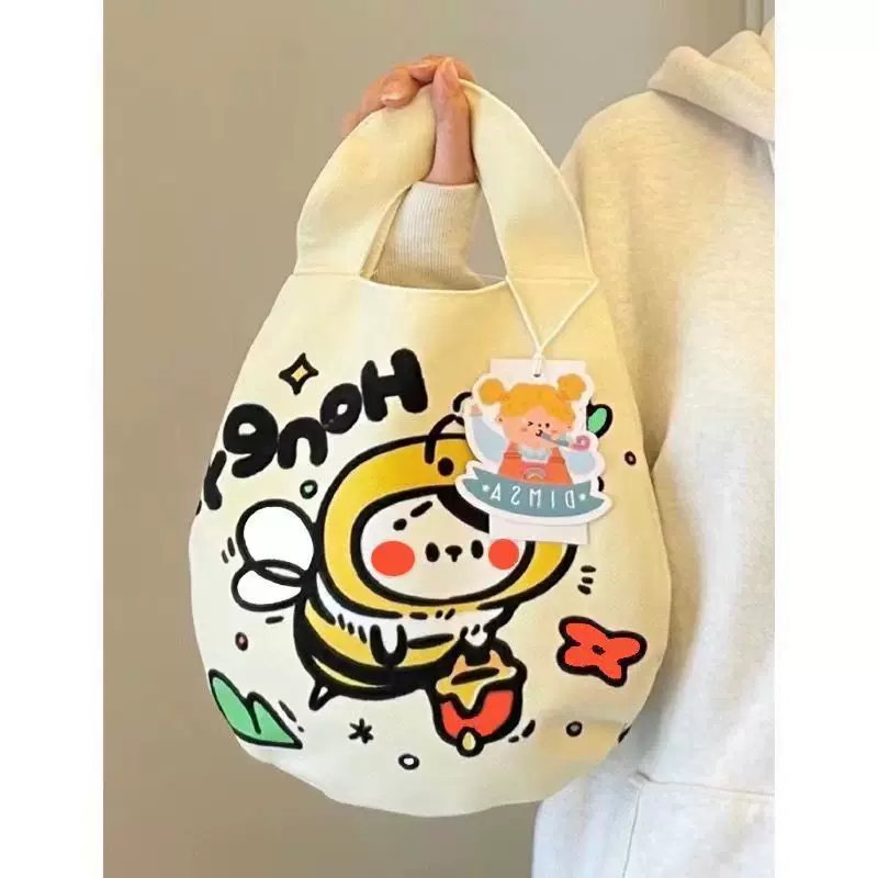 Ins Feng Little Bee Mom Handheld Egg D Cute Girl Snack Bag Большая вместительная студенческая холщовая сумка в корейском стиле DY