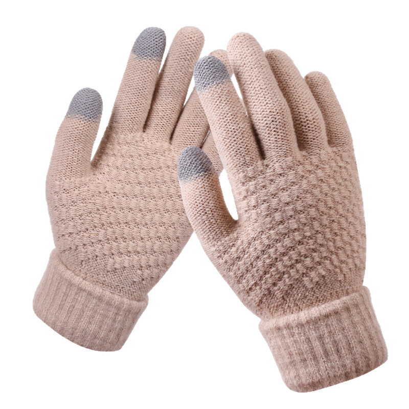 Guantes de pantalla táctil de invierno de las mujeres de punto de lana forrada jacquard engrosada antideslizante guantes de invierno de moda caliente fábrica al por mayor