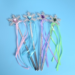 Princess Ribbon Magic Snowflake Wand Girl Birthday Gift Children's Performance Plastic Fairy Wand Ice and Snow Snowflake Shape