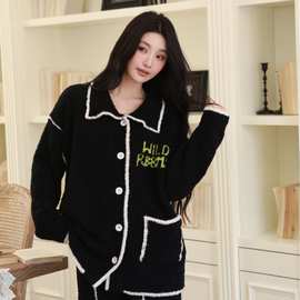 禾莳 冬季可爱卡通软绵绵半边绒睡衣女加绒加厚可外穿翻领家居服