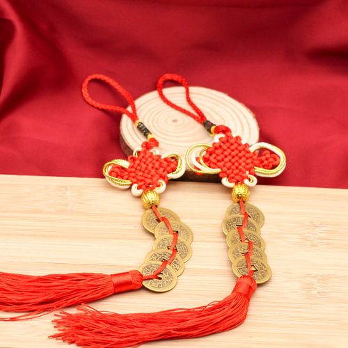 Chinese Knot Five Emperors Coin Car Pendant Small Gift Peachwood Gourd Copper Gourd Five Emperors Copper Coin Jewelry Manufacturer Wholesale