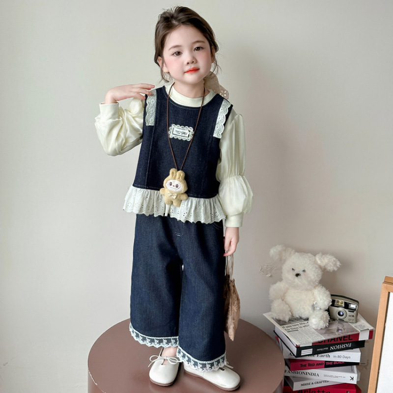 女童套装2025新款儿童牛仔背心春秋款女宝宝秋季休闲服两件套童装|undefined