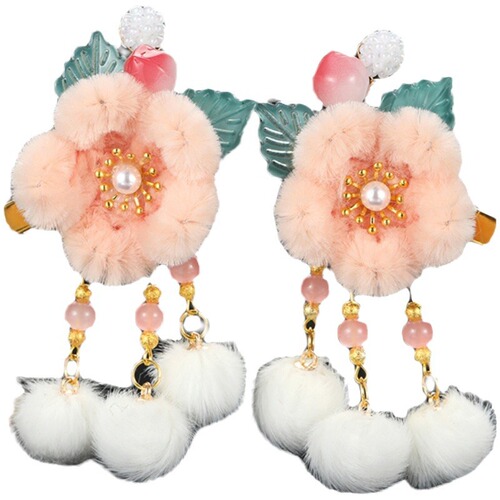 New Year Velvet Flower Hairpin Ancient Style Fairy Hair Clip Hair Accessory Sweet Pair Clip Girls New Year Accessories Children's Hanfu Headwear