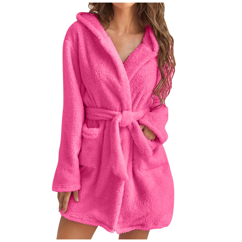 2024 Cross-border European and American Foreign Trade Amazon Autumn and Winter Warm Bathrobe Hooded Home Clothes Plush Pajamas Nightgown