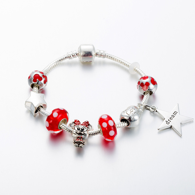 Cross-border new hot-selling European and American fashion simple beaded bracelet DIY stars Mickey pendant bracelet manufacturers wholesale