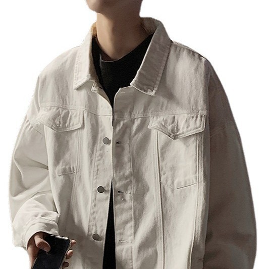 Abrigo de mezclilla blanca para hombre primavera y otoño estilo de Hong Kong ins chaqueta de ropa de trabajo casual de moda de estilo coreano