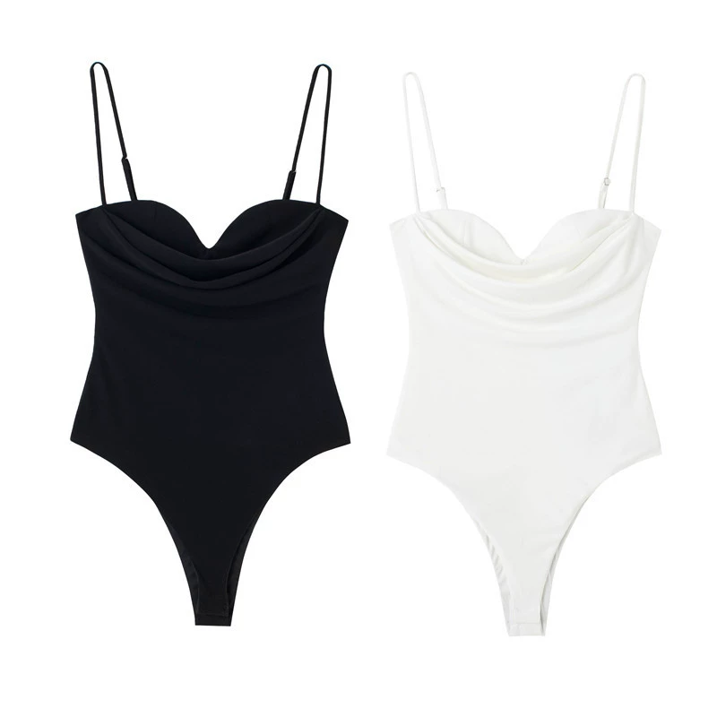 Боди женское, европейский летний slim-fit, бретельки-шнурки, размеры XS–L (чёрный/белый)