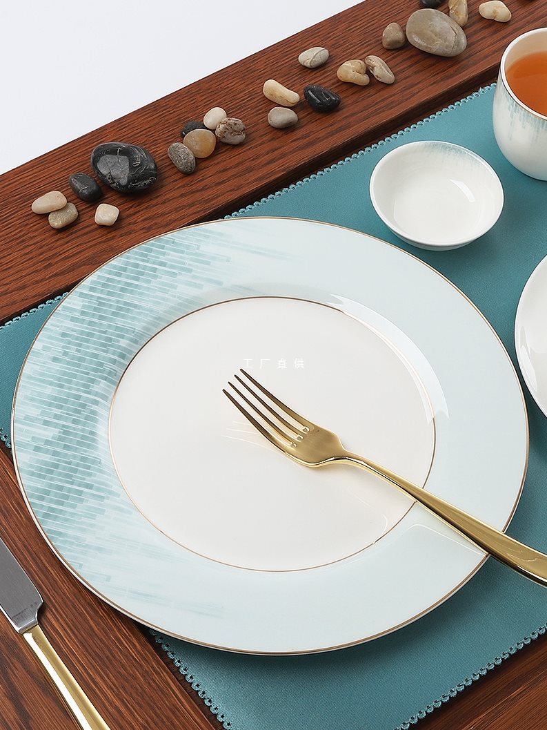 酒店用品餐具摆台四件套轻奢淡雅陶瓷碗碟盘勺定 制样板餐厅圆形