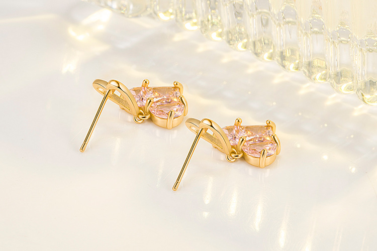 Sweet Heart Shape Copper Gold Plated Zircon Drop Earrings 1 Pair