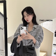 THE LIMON柠檬绿茶2025秋季复古气质百搭宽松格纹百搭衬衫上衣女