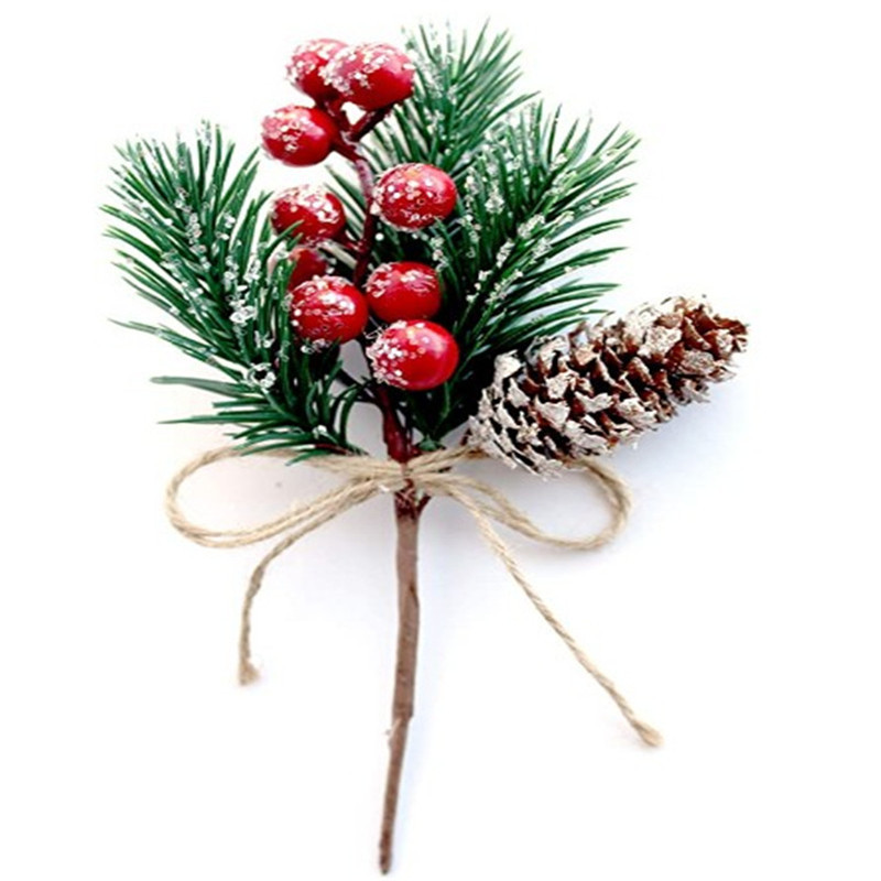 Christmas diy accessories simulation pine needles pine cones holly fruit hemp rope bow knot small bouquet cross-border source factory