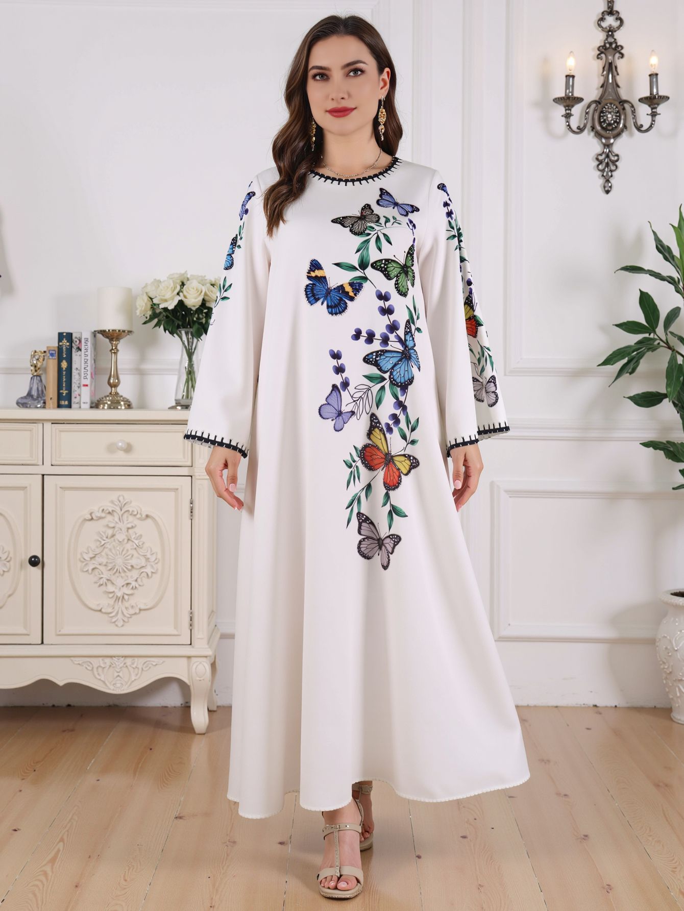 OME Customized Middle Eastern Cross-Border E-commerce Best-Selling Printed Rhinestone Women's Robe Muslim Dress Abaya_ecoleips.com