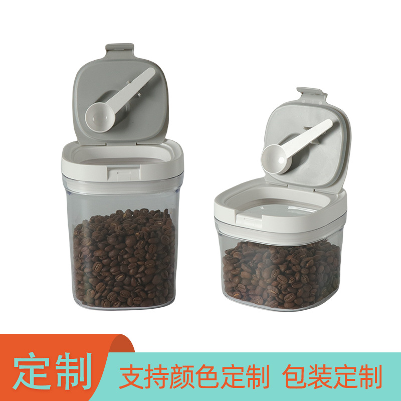 Coffee Sealed Jar Professional with Spoon Exhaust Mini Portable Coffee Bean Transparent Gold Square Coffee Sealed
