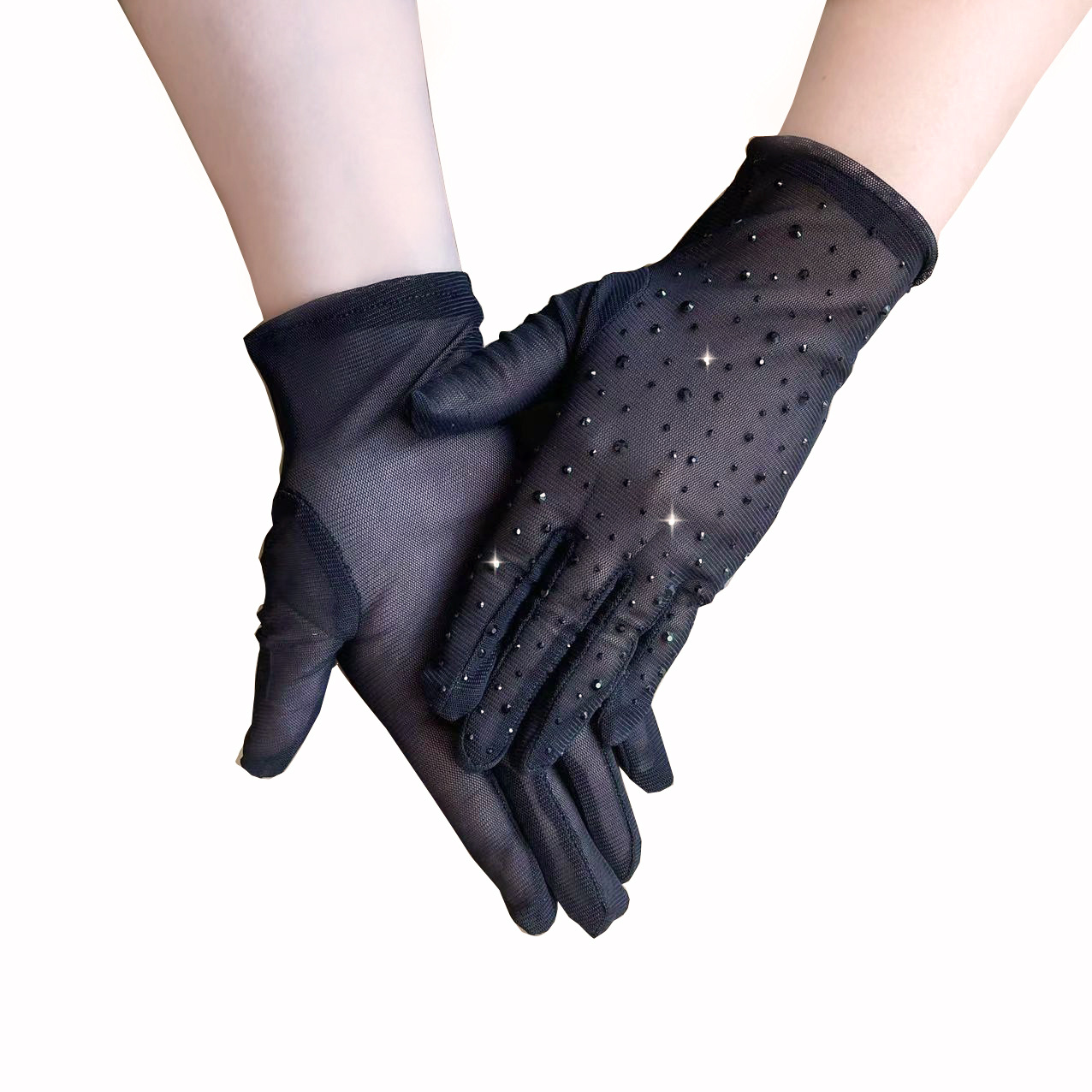 Breathable elastic sexy black gloves