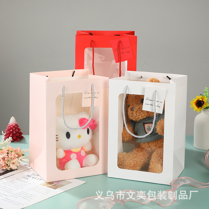 Manufacturer Wholesale Transparent Gift Bags, Chinese Valentine's Day Flower Gift Packaging Bags, Window-Opening Gift Tote Bags